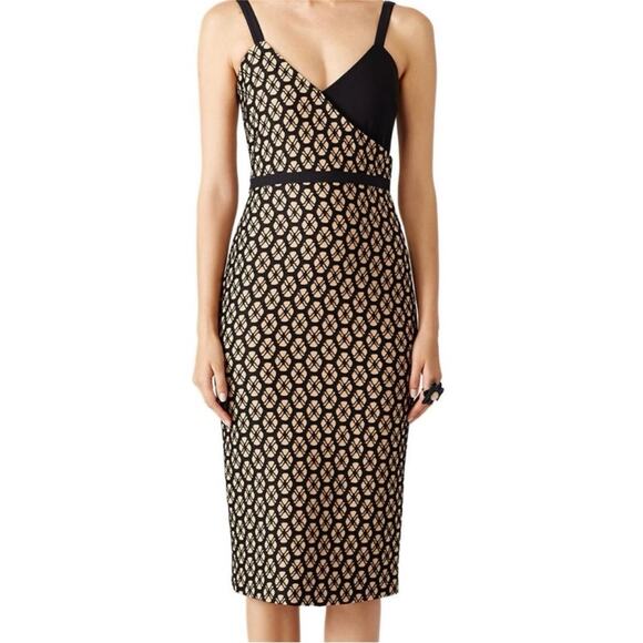 Cinq a Sept Sera Sheath Midi Dress in Black & Carmel Womens Size 8